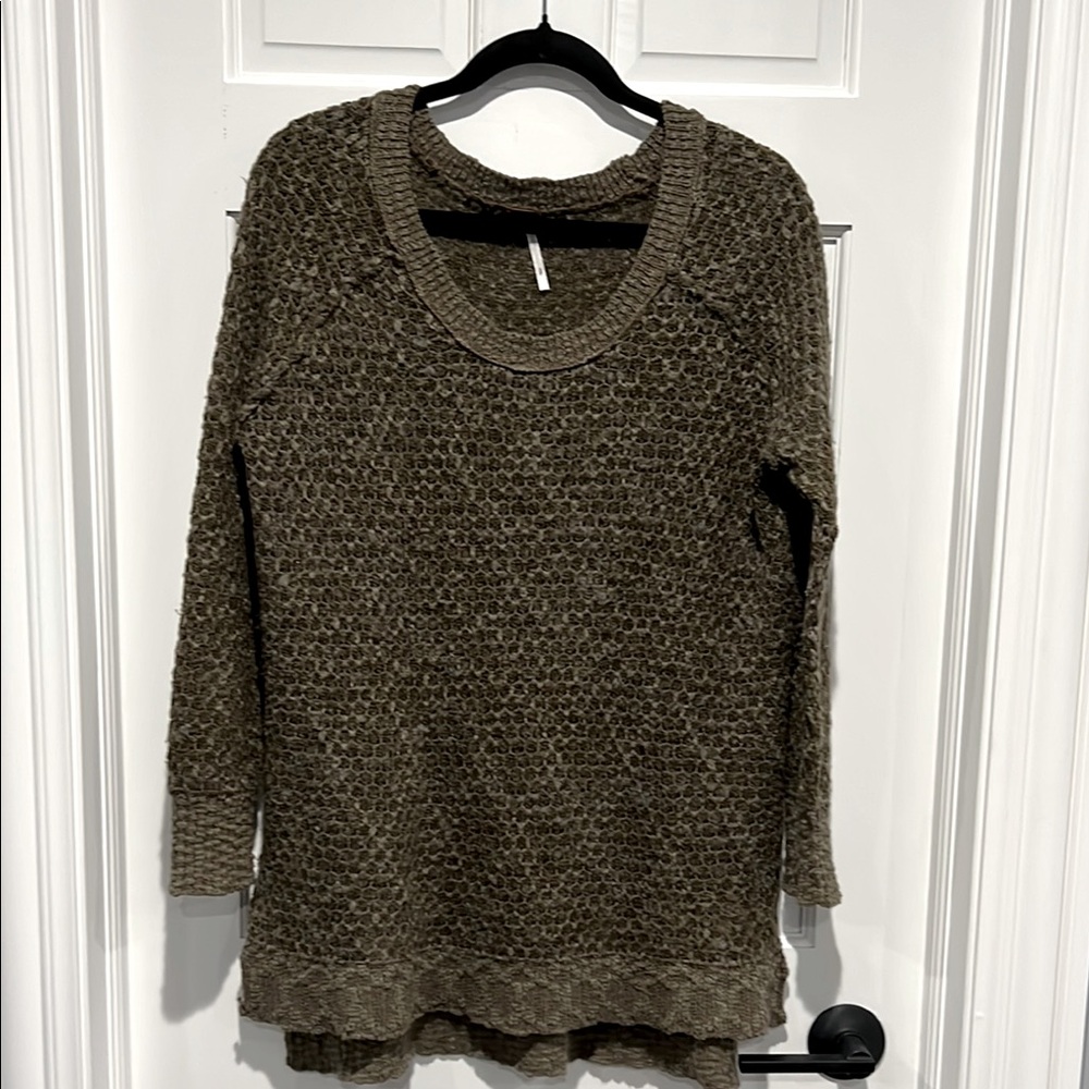 Free People Jeepster Honeycomb Sweater Olive Forest Green Textured Small - Picture 3 of 7